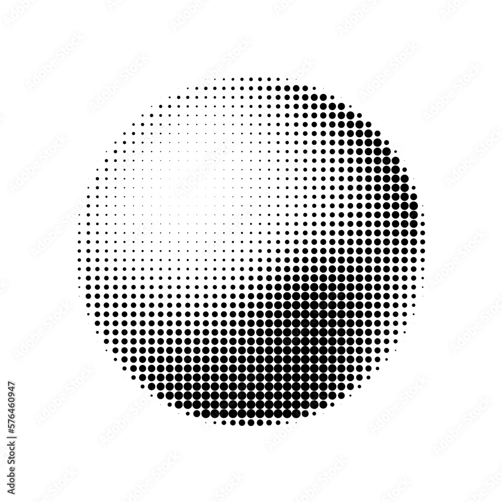 Fototapete Halftone design element, circular halftone dot pattern. Specks, vector circle gradient. Modern circle design in polygraphic style. Printing pattern.