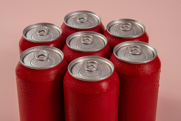 Cold red soda cans for conceptual use