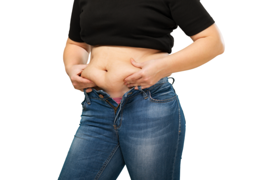 Female fat figure holds holding his stomach