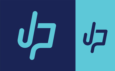 Symbol in the shape of a like and initials JP in light and dark blue colors