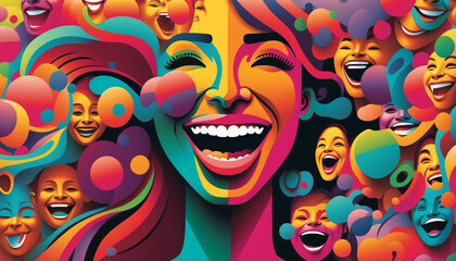 Fototapeta na wymiar illustration of people girl laughing cheerful and funny bright colorful style .Generative AI