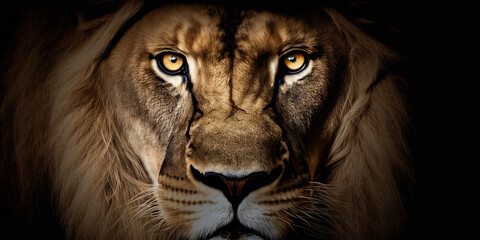 Close up macro shot of lion eyes. Generative Ai - obrazy, fototapety, plakaty