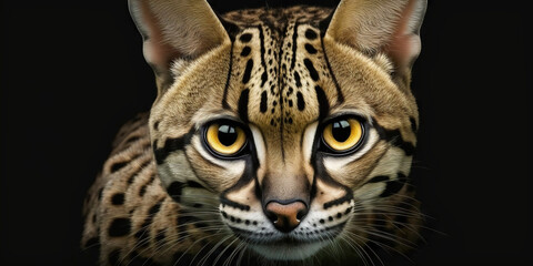 Fototapeta premium Close up macro shot of ocelot eyes. Generative Ai