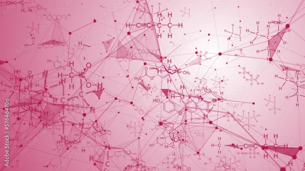 Wall mural animation of structural chemical formulas on a viva magenta background in abstract digital space. vi