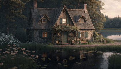 Obraz premium Small Cottage,AI Generated