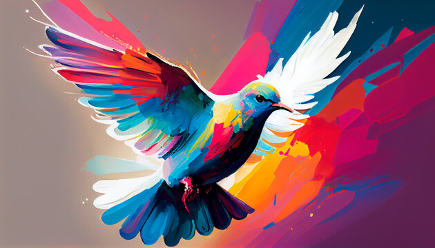 Abstract art. Colorful painting art of a dove. Holy Spirit concept. Christian illustration. Generative AI