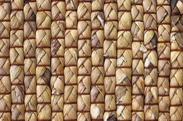 Closeup of a braided texture of a woven picnic basket as a background