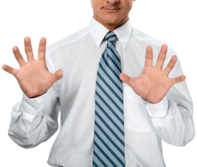 Portrait of young businessman in white shirt isolated on white background