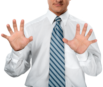 Portrait of young businessman in white shirt isolated on white background - Powered by Adobe