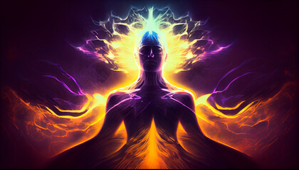 illustration of spiritual awakening enlightenment meditation. Generative AI - obrazy, fototapety, plakaty