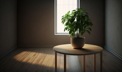  a potted plant sitting on top of a wooden table.  generative ai