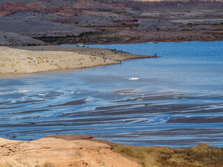 Lake mead with record low water level, shot in Feb 2023