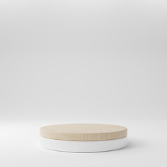 White minimalist podium with tree in white room, showroom, product presentation - 3D Illustration