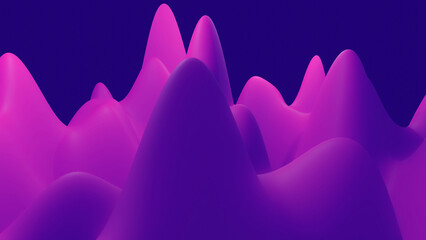 3d render. abstract fantastic background, liquid gradient of paint with internal glow forms hills or peaks like landscape in subsurface scattering material, mat color transitions. Purple