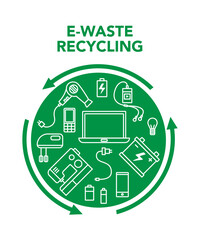 E-waste recycling vector illustration. Electronic devices recycled.