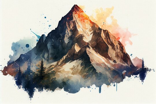 background image of pick of a mountain, extreme resolution, watercolor style AI Generated