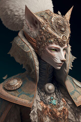 Fantasy Cat, Portrait, Inside of a Castle, anthro, Decorative- Generative AI