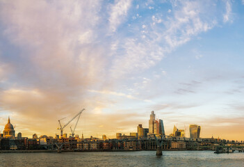 panoramic view of the city of London in a magical sunset. London, United Kingdom.