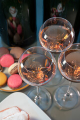 Tasting of rose brut Champagne sparkling wine in cellars of gran cru wine house in Epernay, wine tour in Champagne, France