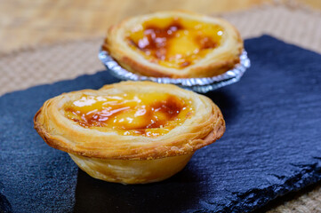 Portugal's traditional sweet dessert Pastel de nata egg custard tart pastry