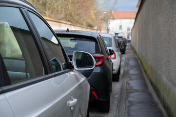 Street parking, French architecture and houses in Champagne sparkling wine making town Epernay, Champagne, France