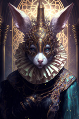 Fantasy Rabbit, Portrait, Inside of a Castle, Decorative- Generative AI