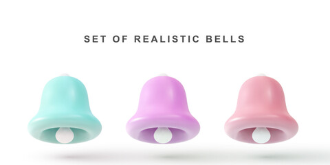 3D set bells on white background. Vector illustration.