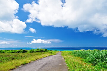 沖縄県小浜島南側の道と空と雲