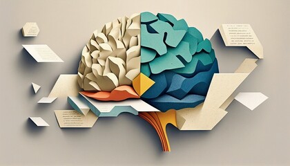 The mind, human brain, cognition thinking abstract thought, geometric, head right brain left brain creative thought (generative AI, AI) - obrazy, fototapety, plakaty