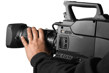 Closeup of a Camera Operator Filming - obrazy, fototapety, plakaty
