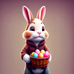 Easter bunny holding basket with eggs