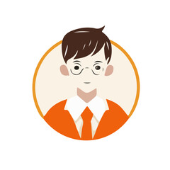 Logo with a portrait of a boy with glasses. Vector illustration