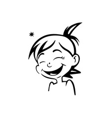The contour image of a smiling cartoon girl on a white background. Vector illustration