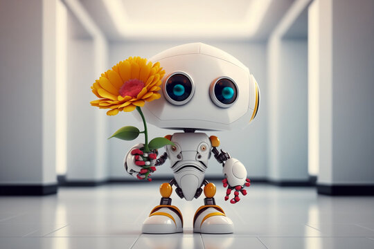 Robotic Romance: A Heartwarming Moment as a Robot Gives a Flower. Ai generative