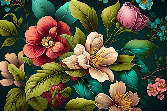 Floral pattern background. Spring flower wallpaper. Created with generative ai. © MK Ultron