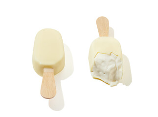 White chocolate ice cream on a stick isolated on white background