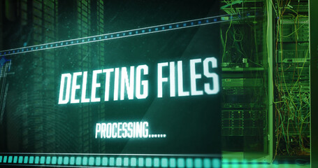 Image of deleting files over green digital screen