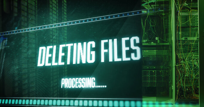 Naklejka Image of deleting files over green digital screen