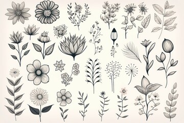 Flower doodles. Isolated on white background.