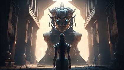 futuristic ancient egypt alien cyborgs god wallpaper background created with generative ai technology