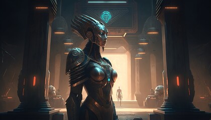 futuristic ancient egypt alien cyborgs god wallpaper background created with generative ai technology