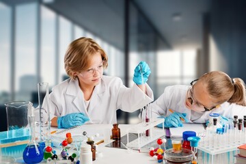 chemistry student hold scientific material and do experiments