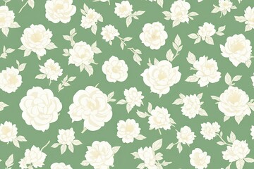 Gardenias with green leaves background. Seamless flat painting. Beautiful tribal generative ai art background