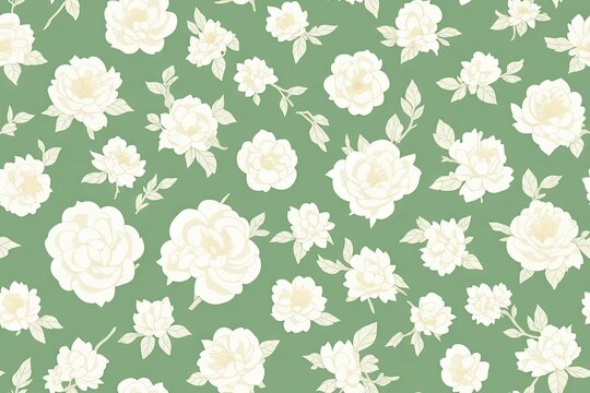 Gardenias with green leaves background. Seamless flat painting. Beautiful tribal generative ai art background