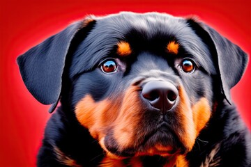Rottweiler puppy posing with nature background, generative ai color grading. Cute Rottweiler Dog watching to camera