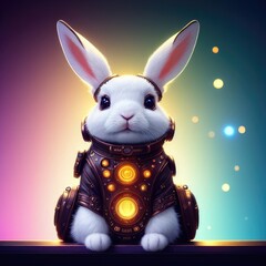 Fototapeta na wymiar Bunny in steampunk style, with bokeh background. Generative AI.