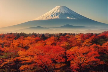 Fototapeta na wymiar Japan's view of the national park Fuji in the fall. Generative AI