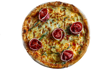 Parma ham pizza baked in the wood oven