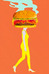 Junk food personified, the walking burger, you are what you eat, healthy eating concept