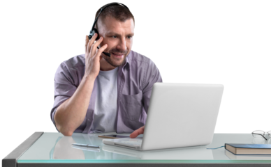 Smiling handsome young male call centre operator